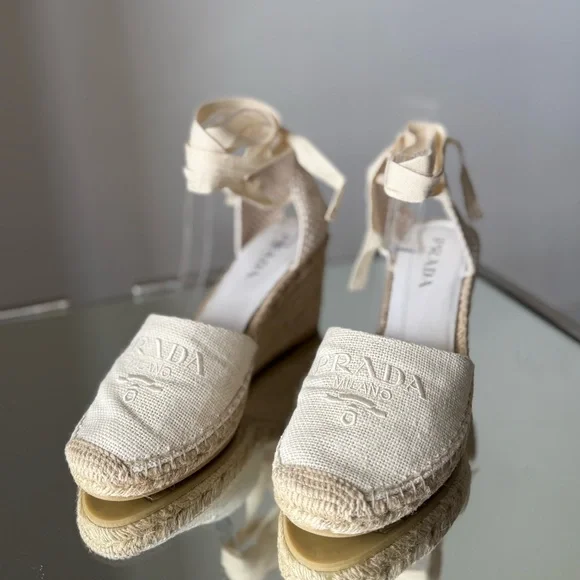 Like New Prada Linen Espadrille Wedge Sandals 41 - Picture 11 of 11